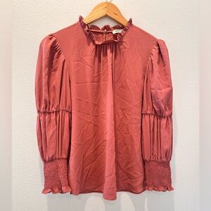 Amanda Uprichard Pink Mock Neck Tiered Long Sleeve Pullover Blouse Size S